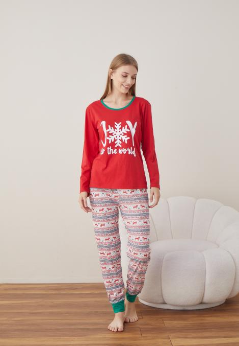 Pijama Dama Craciun ,maneca lunga ,pantaloni lungi,Engros